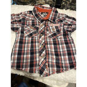 t baby  BOYS ROCK casual button front plaid multi color short sleeve shirt 24 mo